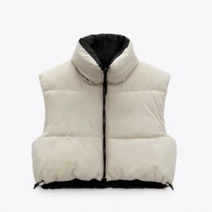Zara Cream and Black Puffer Vest